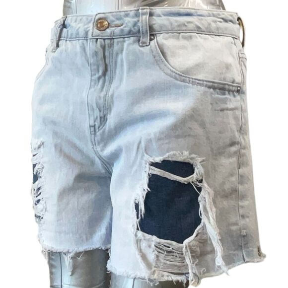 Forever 21 Jean Shorts Women 26 Blue High Rise Distressed Light Rinse Sz26 W30 - Picture 5 of 13